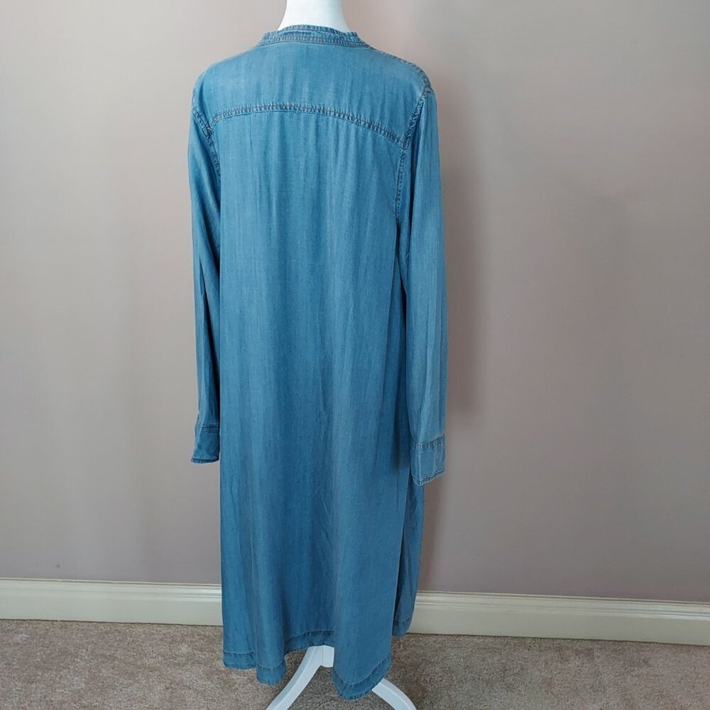 CASLON Chambray Popover Long Sleeve Split Neck Midi Shirtdress Size Large NWOT - Picture 3 of 9